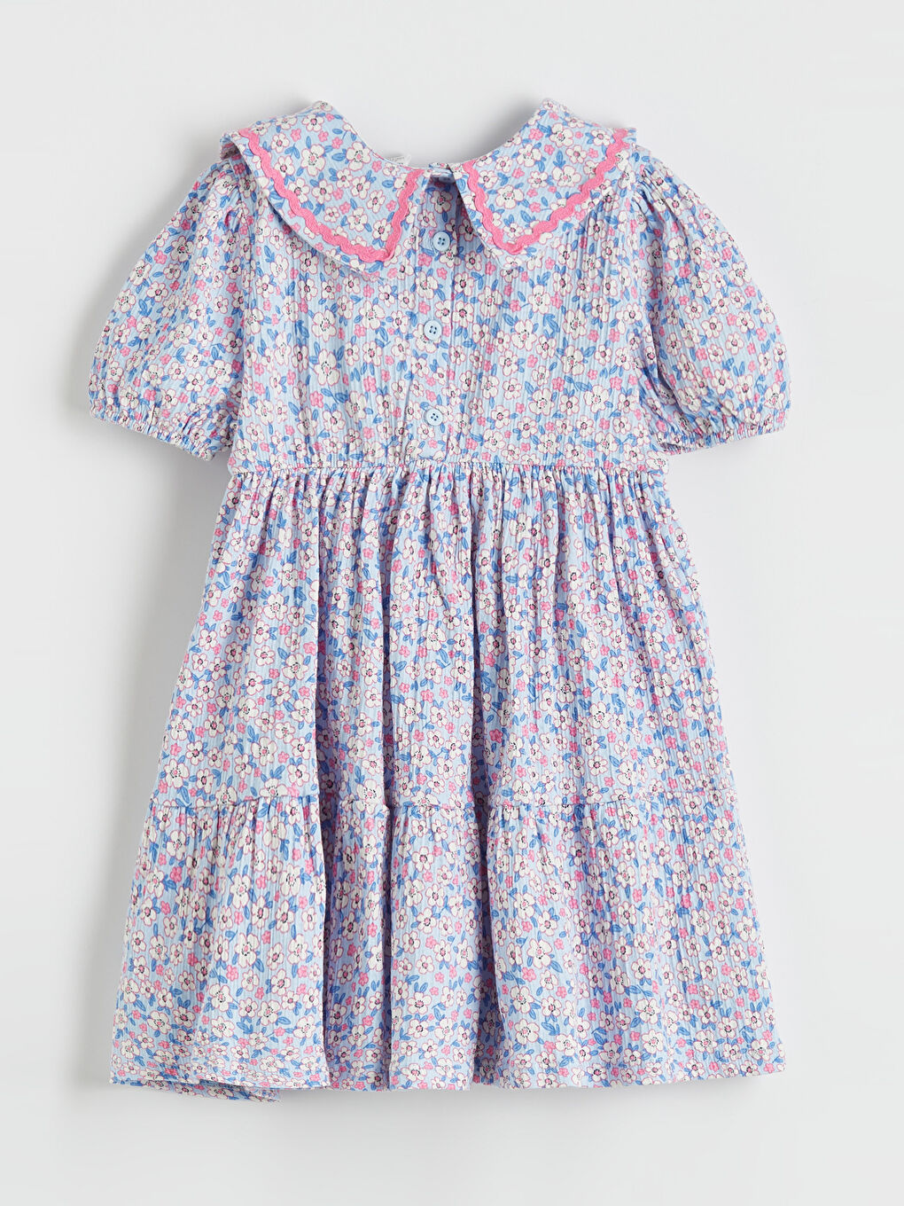 Mavi Çiçekli Kız Çocuk Elbise-1