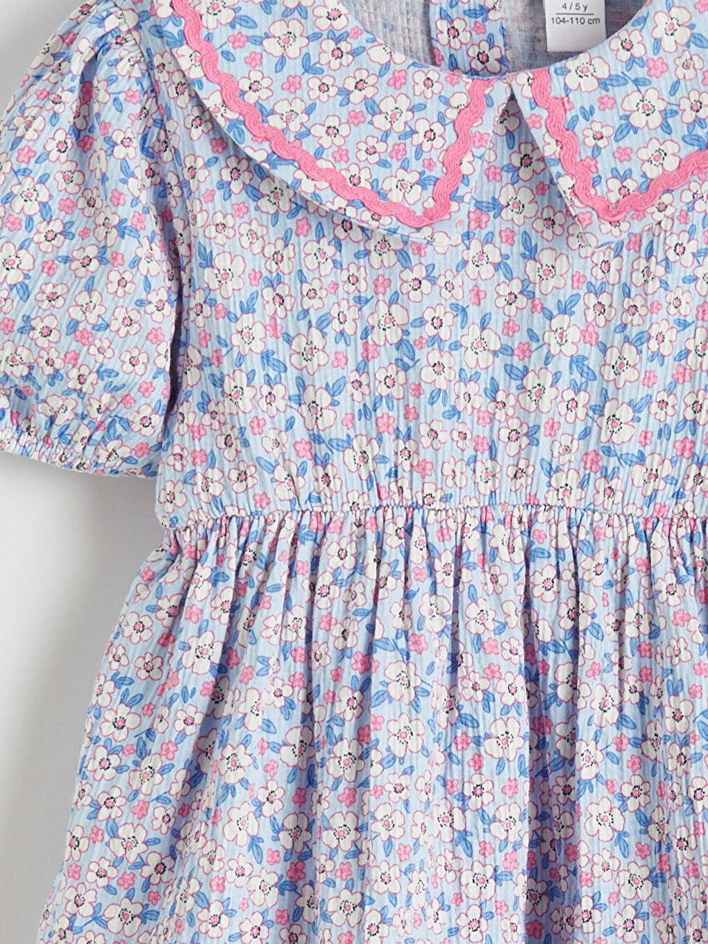 Mavi Çiçekli Kız Çocuk Elbise-2