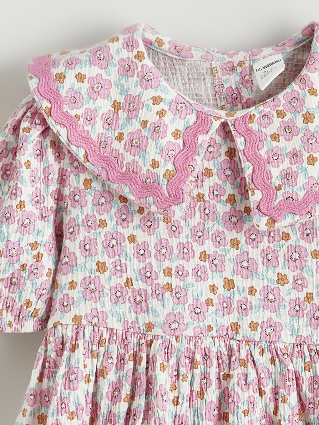 Ekru Çiçekli Kız Çocuk Elbise-1