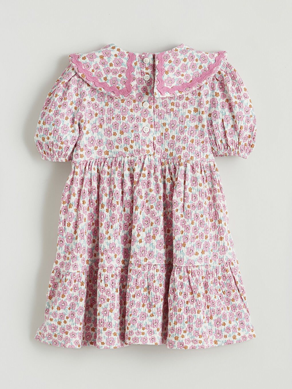 Ekru Çiçekli Kız Çocuk Elbise-2