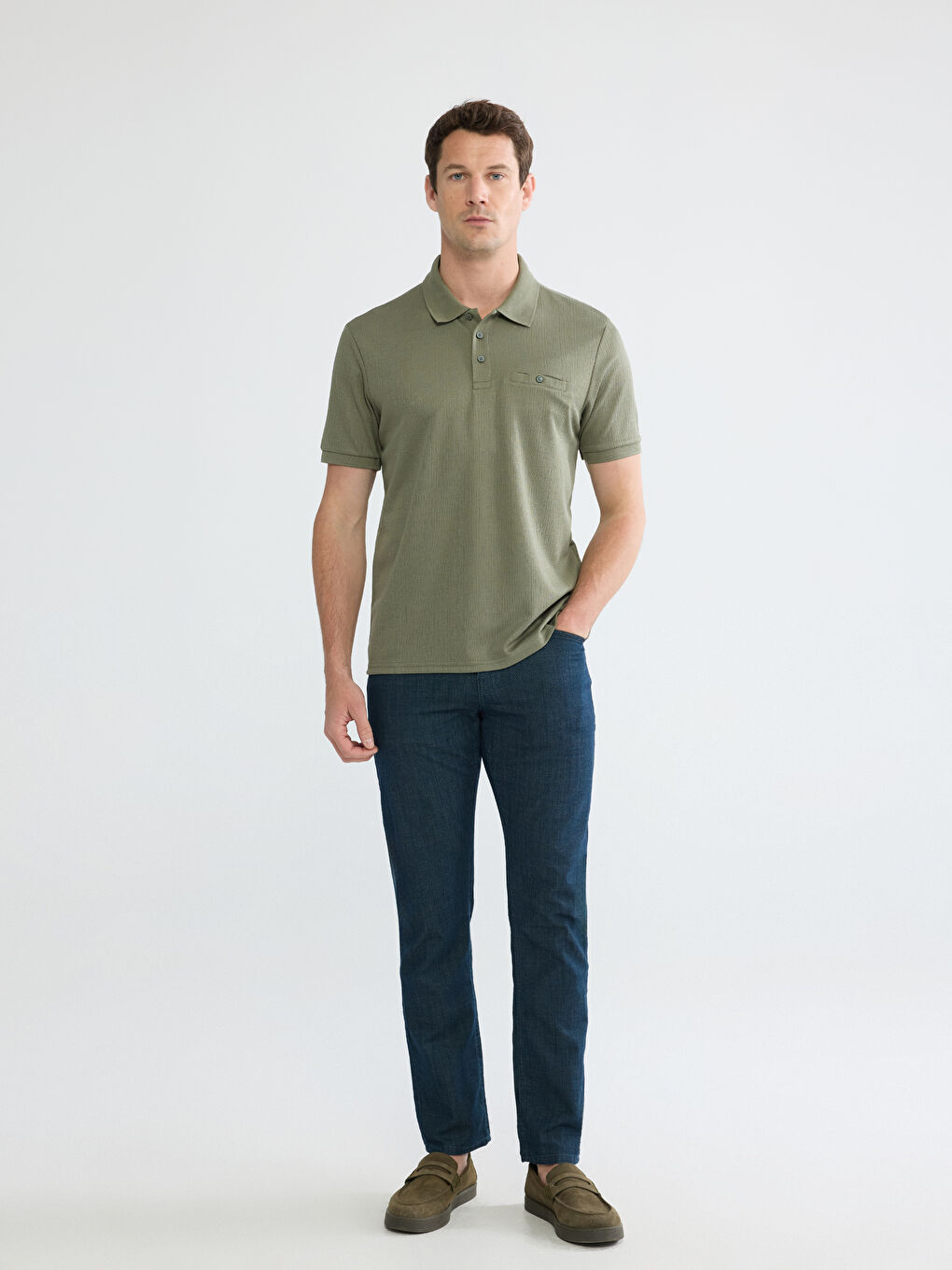 Haki Polo Yaka Erkek Tişört-1