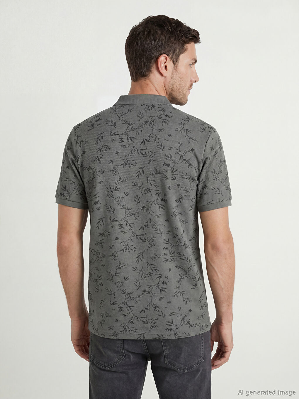 Antrasit Polo Yaka Desenli Strüktürlü Erkek Tişört-2