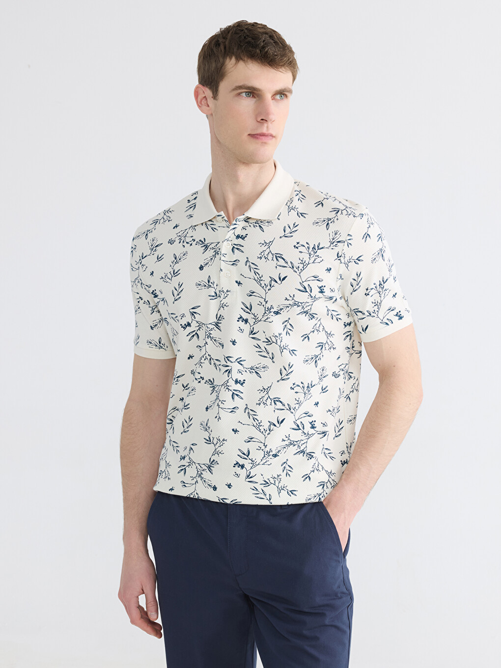 Polo Collar Patterned Men's T-Shirt