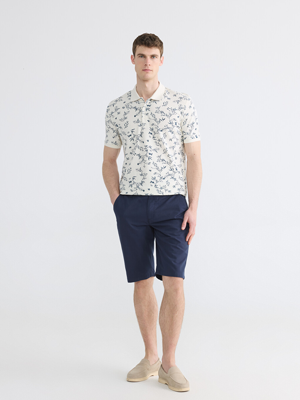 Polo Collar Patterned Men's T-Shirt-1