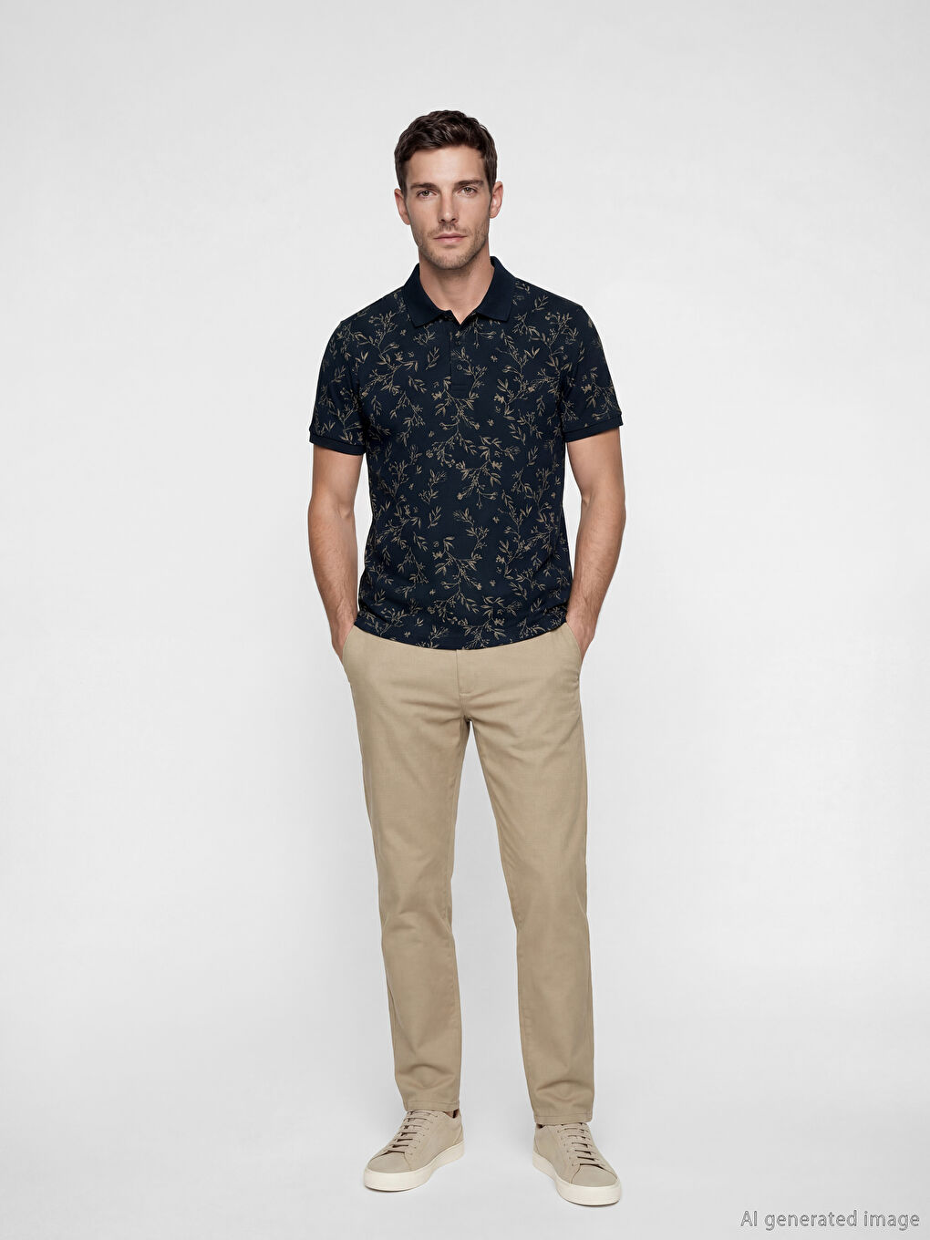 Lacivert Polo Yaka Standart Fit Strüktürlü Erkek Tişört-1