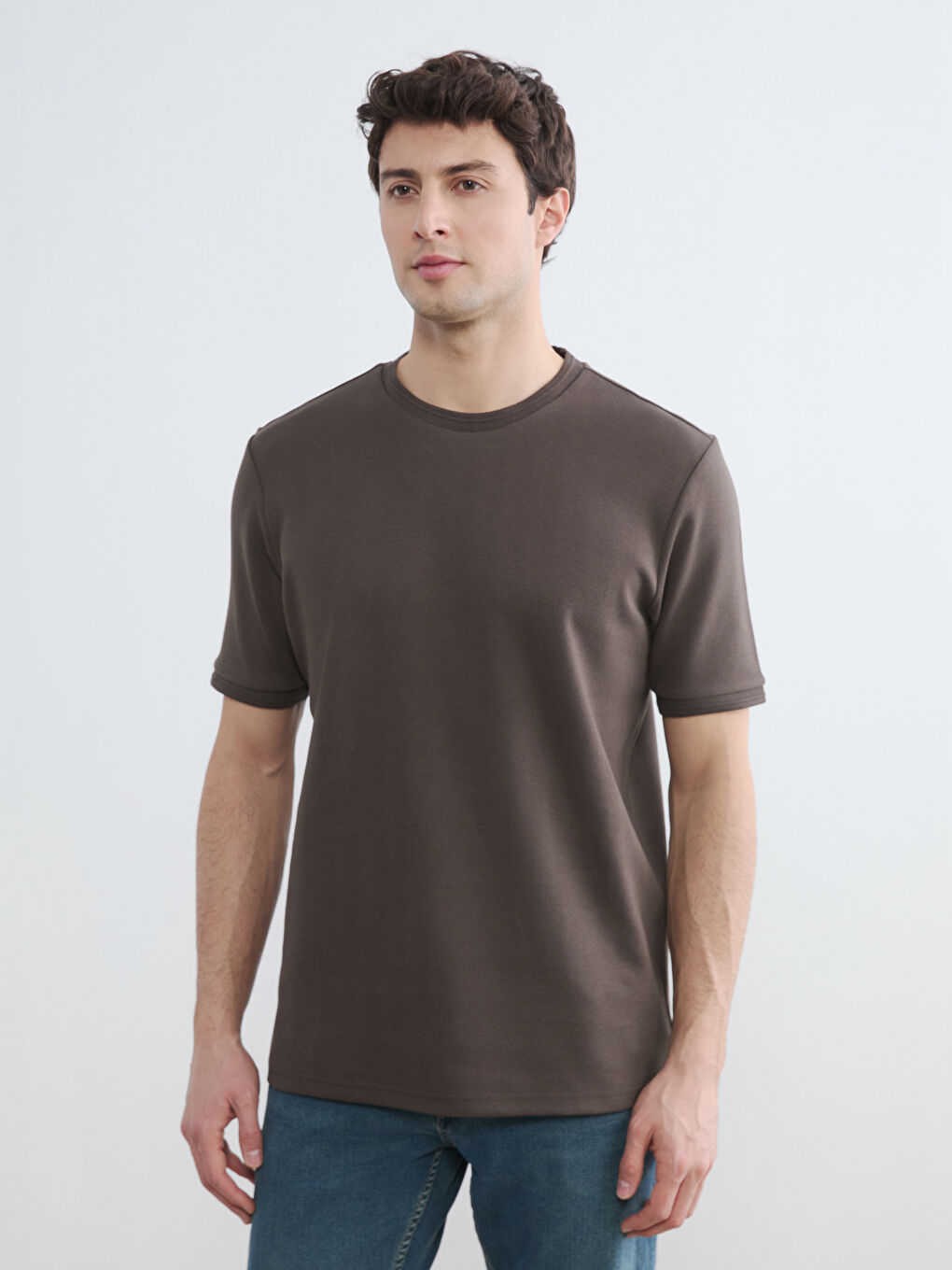 Kahverengi Bisiklet Yaka Erkek Tişört