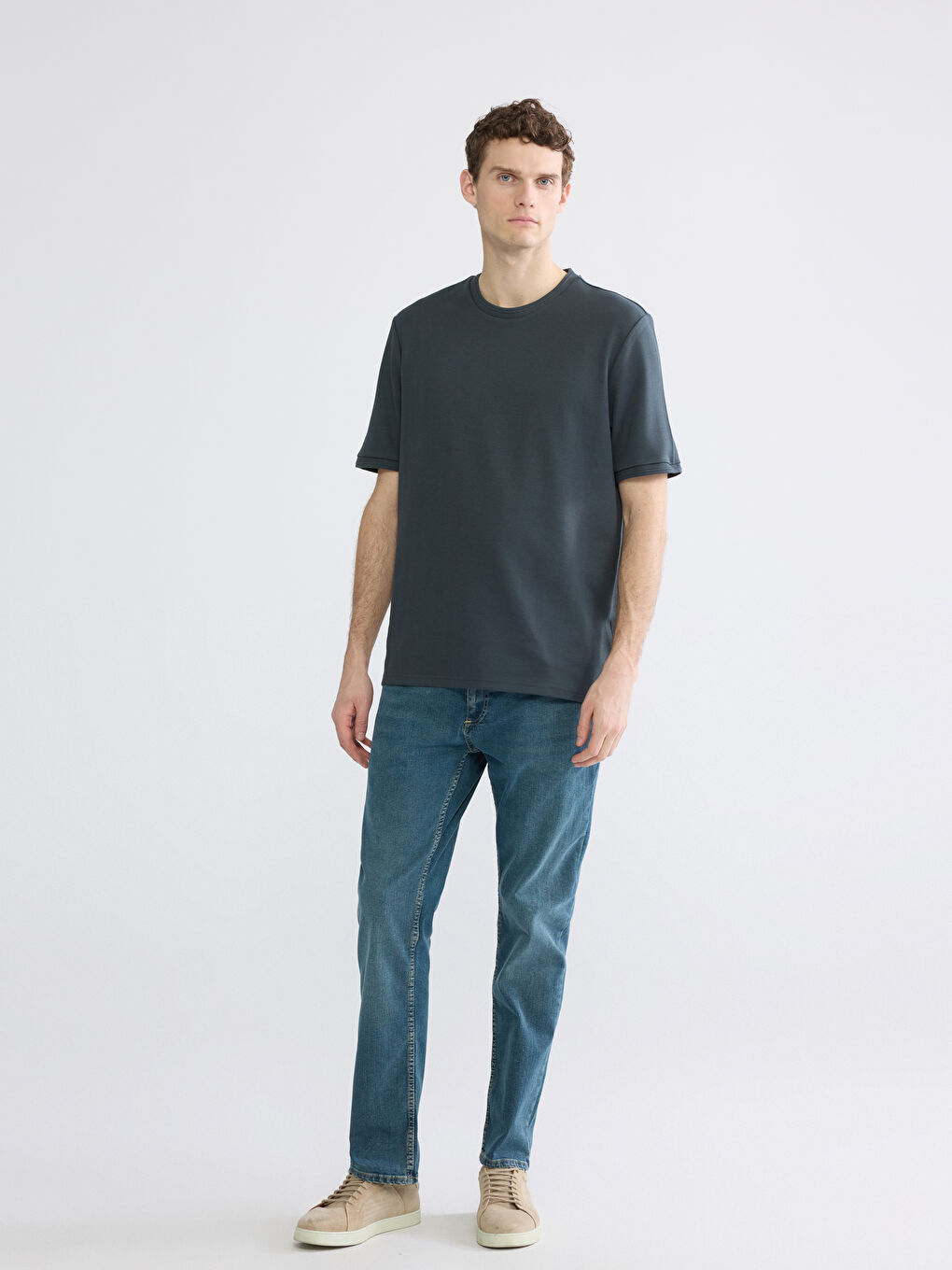 Antrasit Bisiklet Yaka Erkek Tişört-1