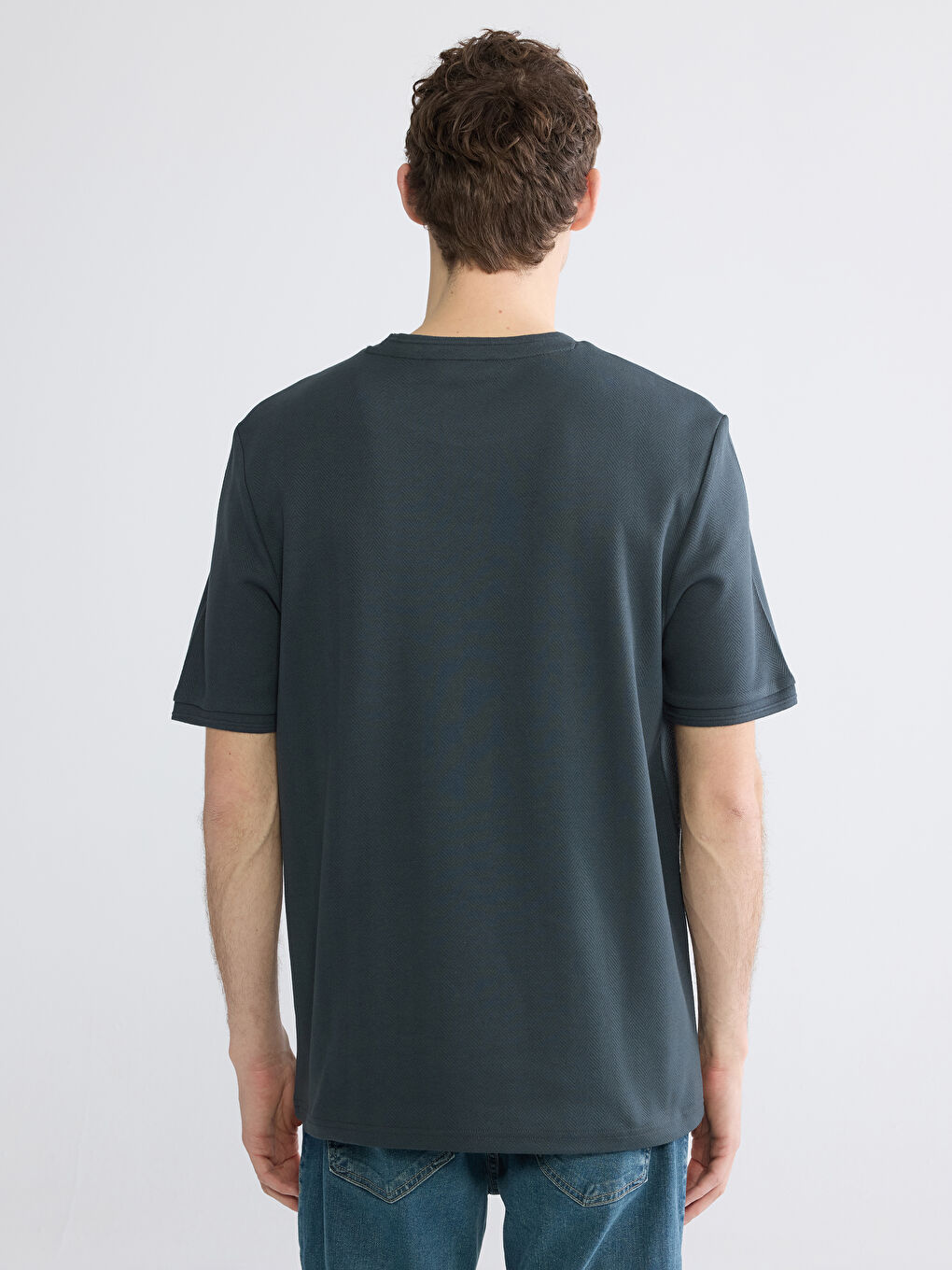 Antrasit Bisiklet Yaka Erkek Tişört-3