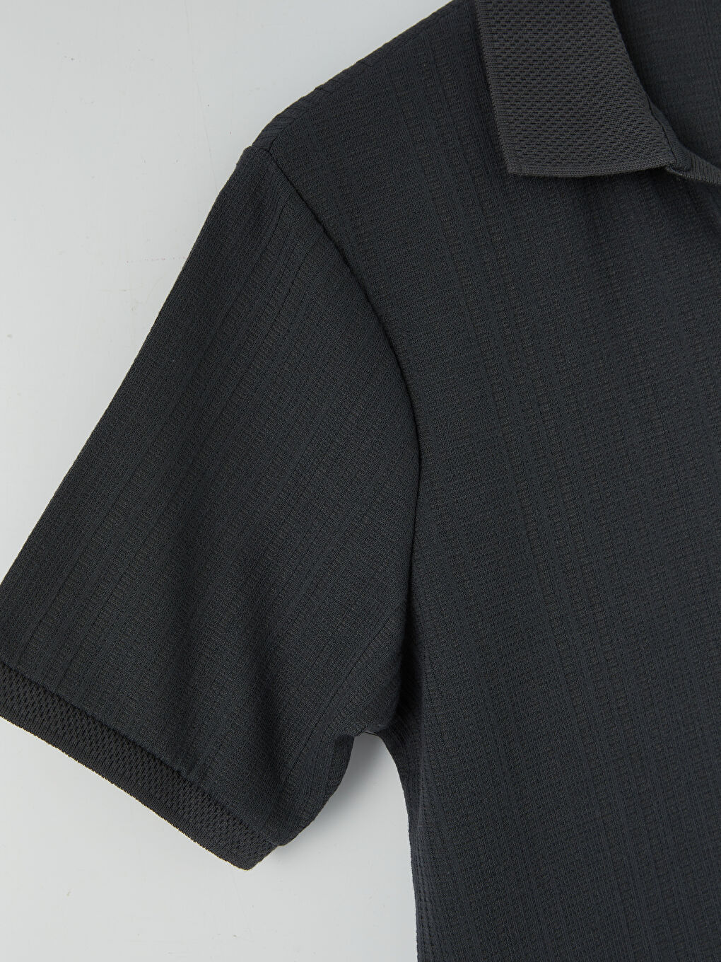 Antrasit Polo Yaka Strüktürlü Erkek Tişört-2
