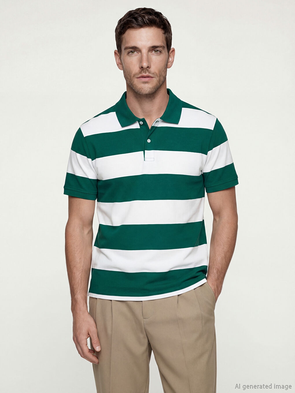 Polo Collar Striped Pique Men's T-Shirt