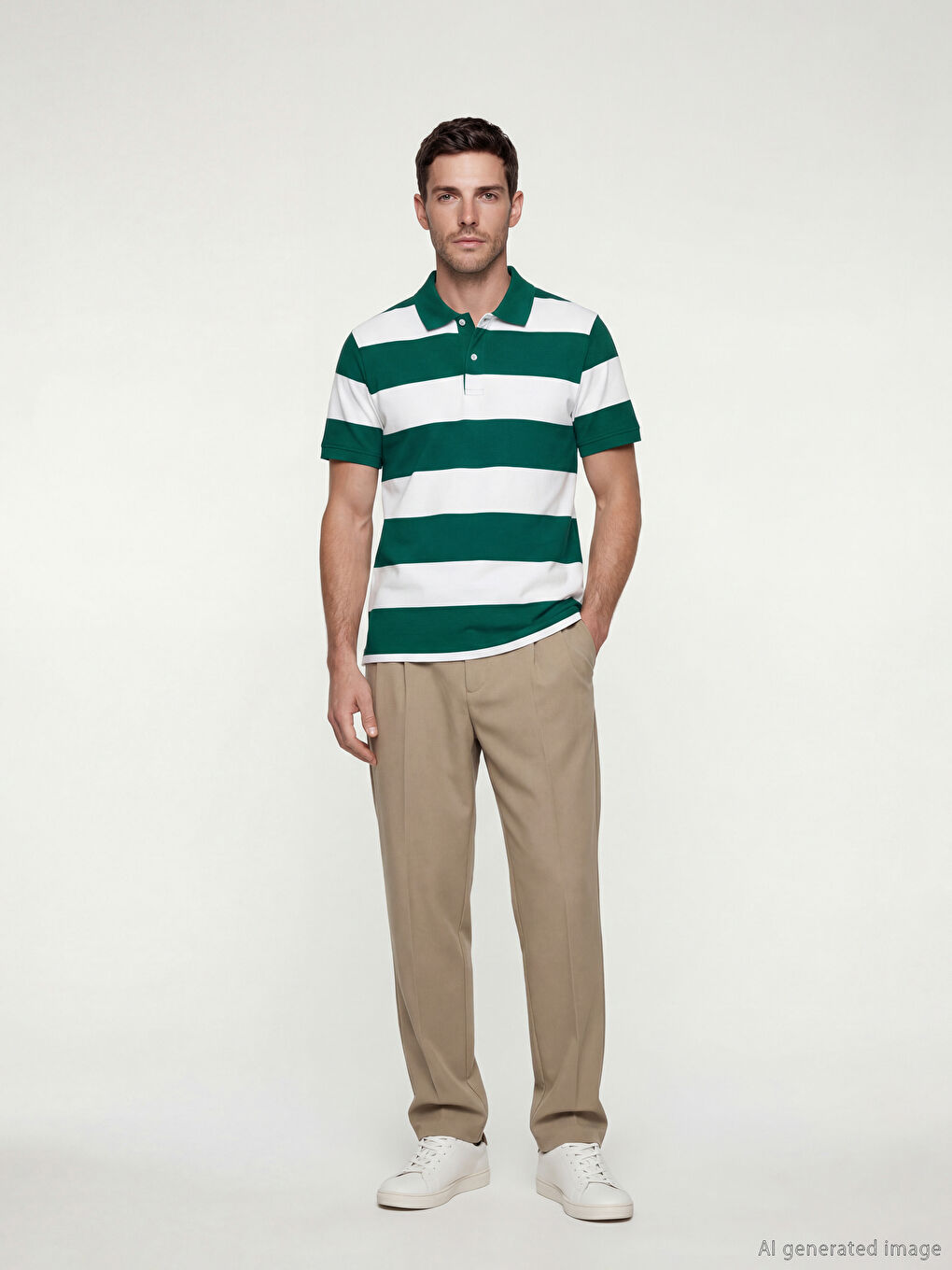 Polo Collar Striped Pique Men's T-Shirt-1