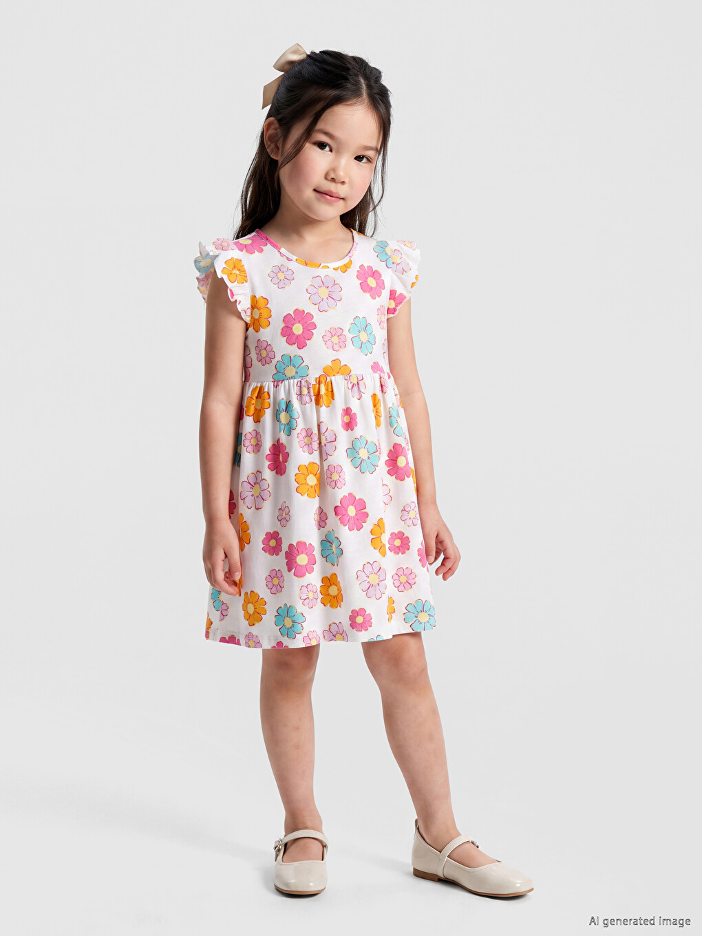 Floral Print Girls' Frilled Dress-1