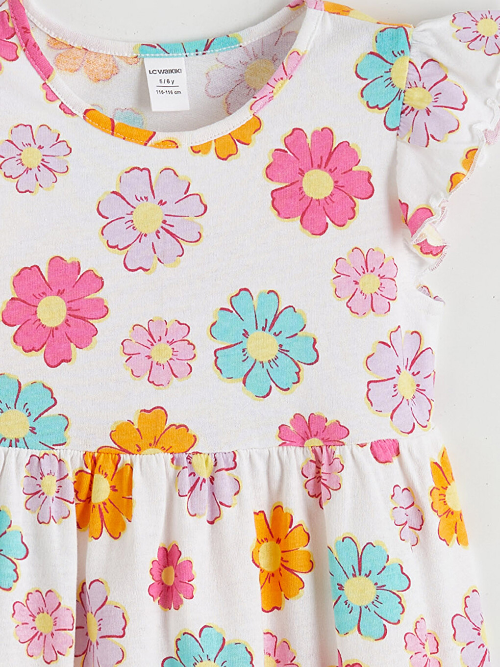 Floral Print Girls' Frilled Dress-5