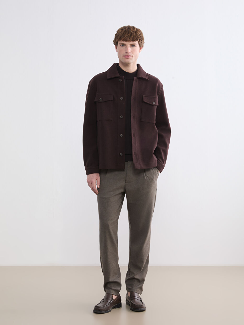 Kahverengi Regular Fit Erkek Kaşe Gömlek Ceket-1