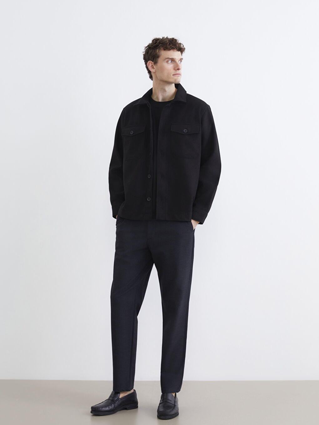 Siyah Regular Fit Erkek Kaşe Gömlek Ceket-1