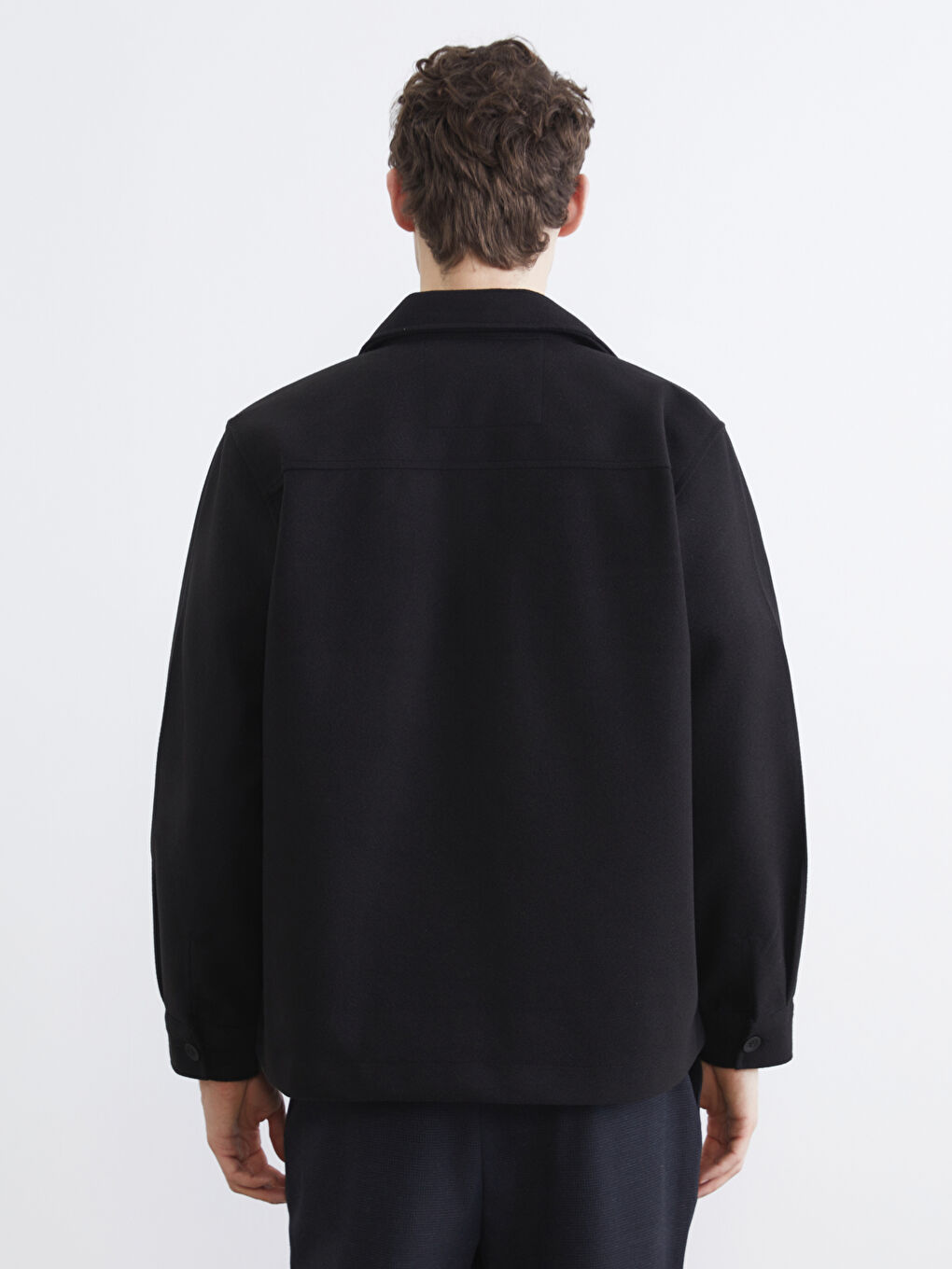 Siyah Regular Fit Erkek Kaşe Gömlek Ceket-4