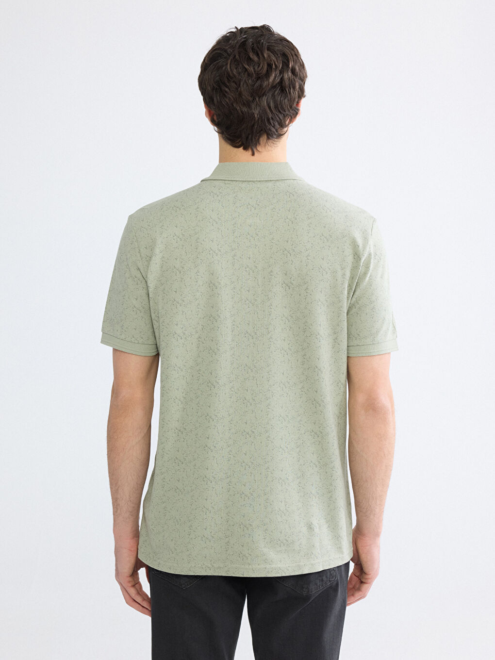 Мъжка тениска с поло яка, шарки и плат пике-3