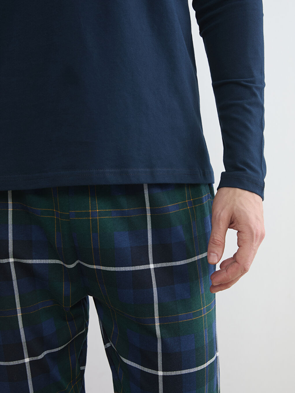 Lacivert Standart Kalıp Ekose Erkek Pijama Takımı-4