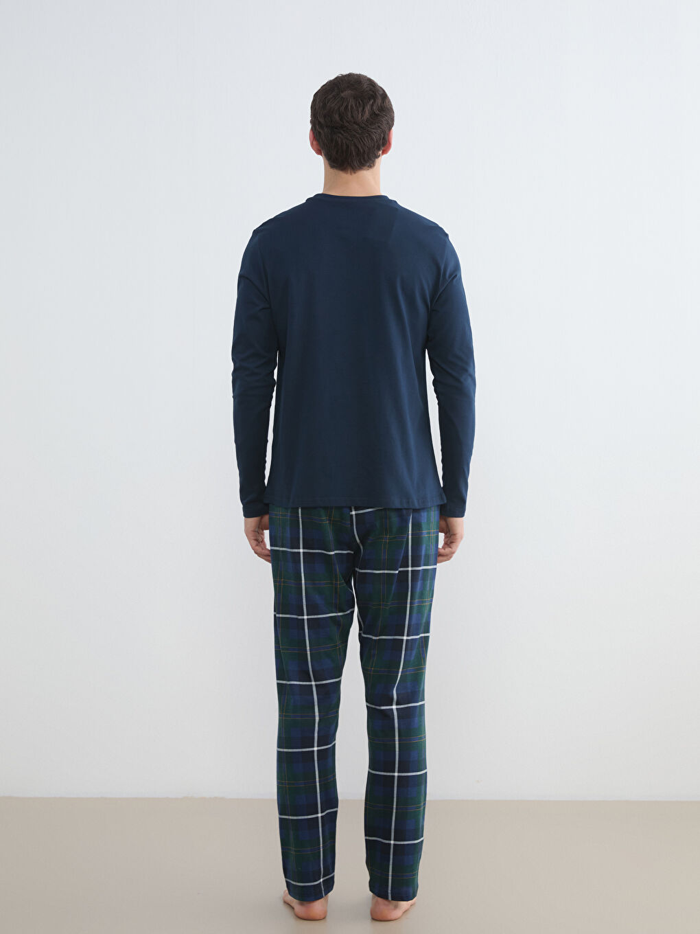 Lacivert Standart Kalıp Ekose Erkek Pijama Takımı-6