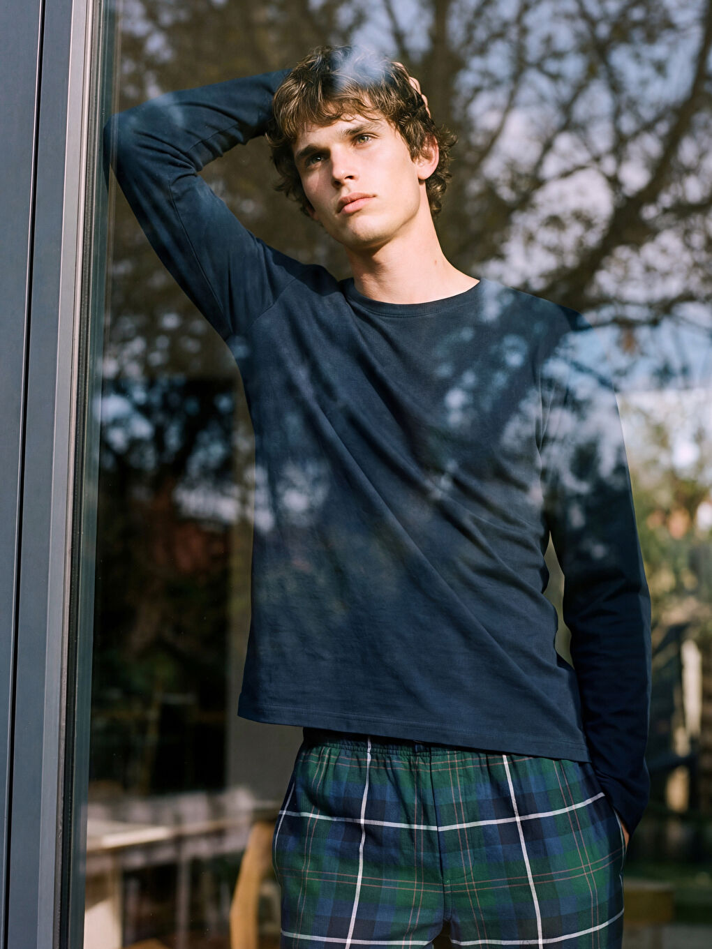 Lacivert Standart Kalıp Ekose Erkek Pijama Takımı-1