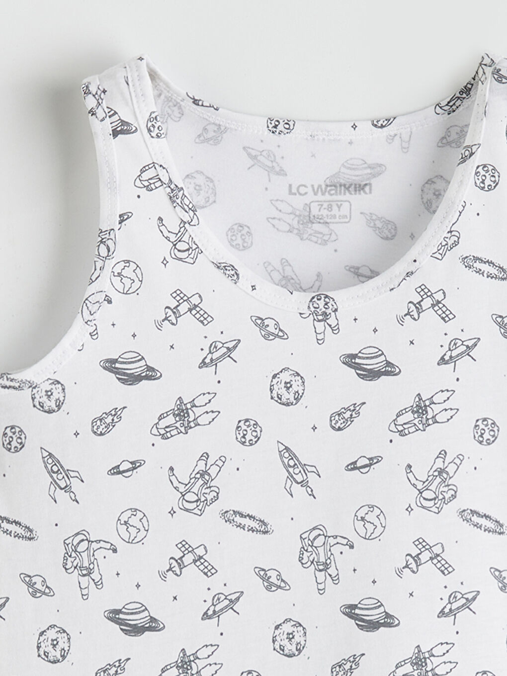 Beyaz Bisiklet Yaka Desenli Erkek Çocuk Atlet-2