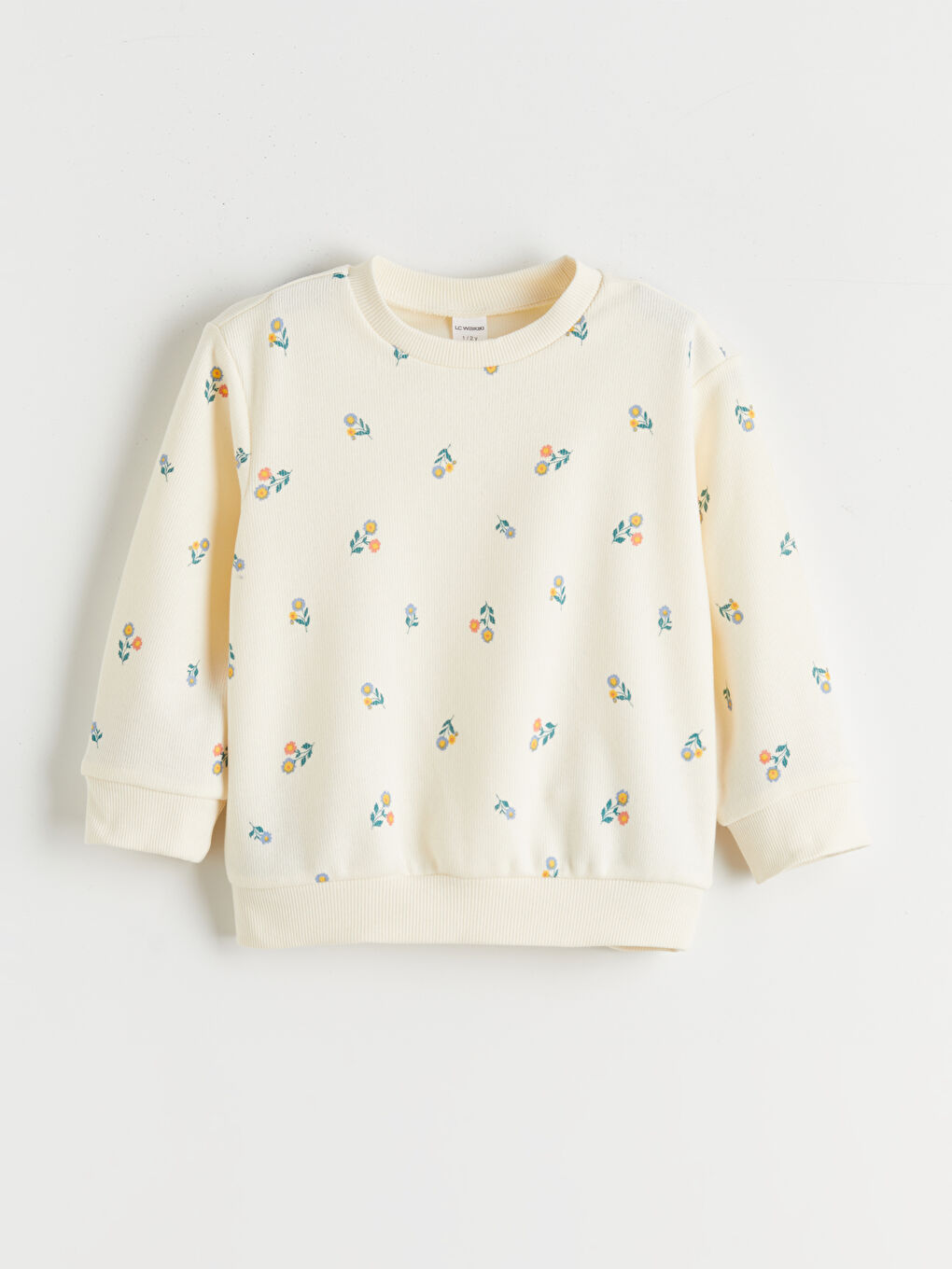 Ekru Bebe Yaka Baskılı Kız Çocuk Sweatshirt