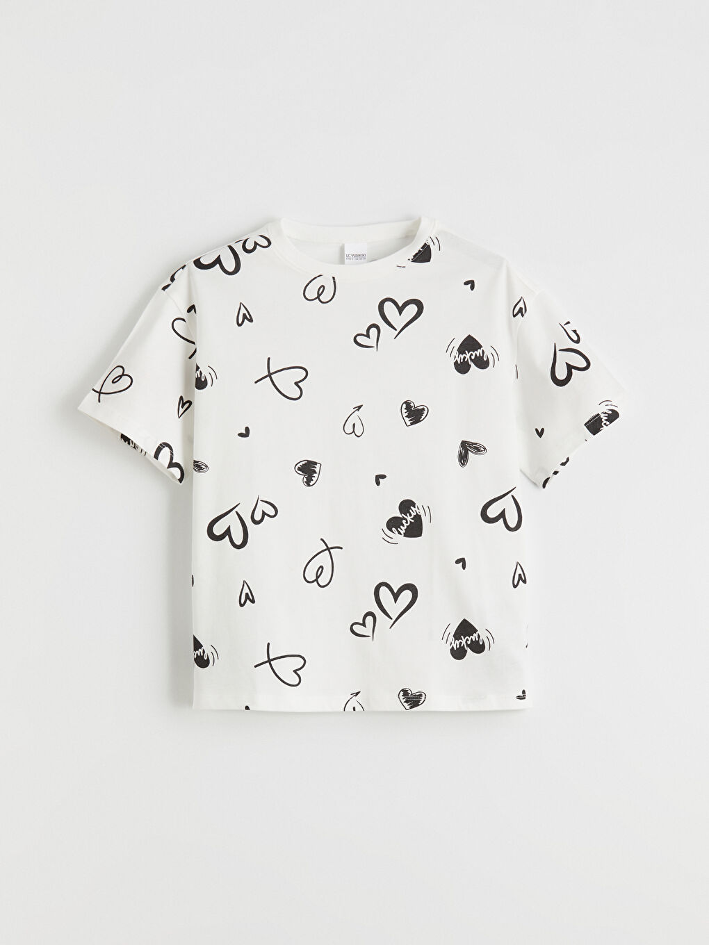 Ekru Kalp Desenli Kız Çocuk Şortlu Pijama Takımı-1