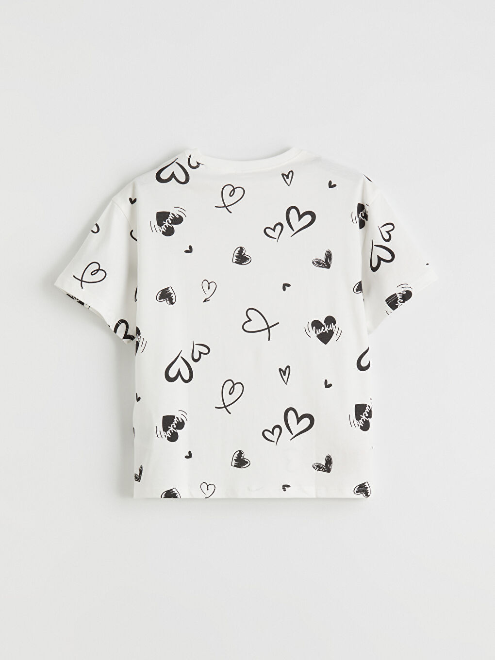 Ekru Kalp Desenli Kız Çocuk Şortlu Pijama Takımı-3