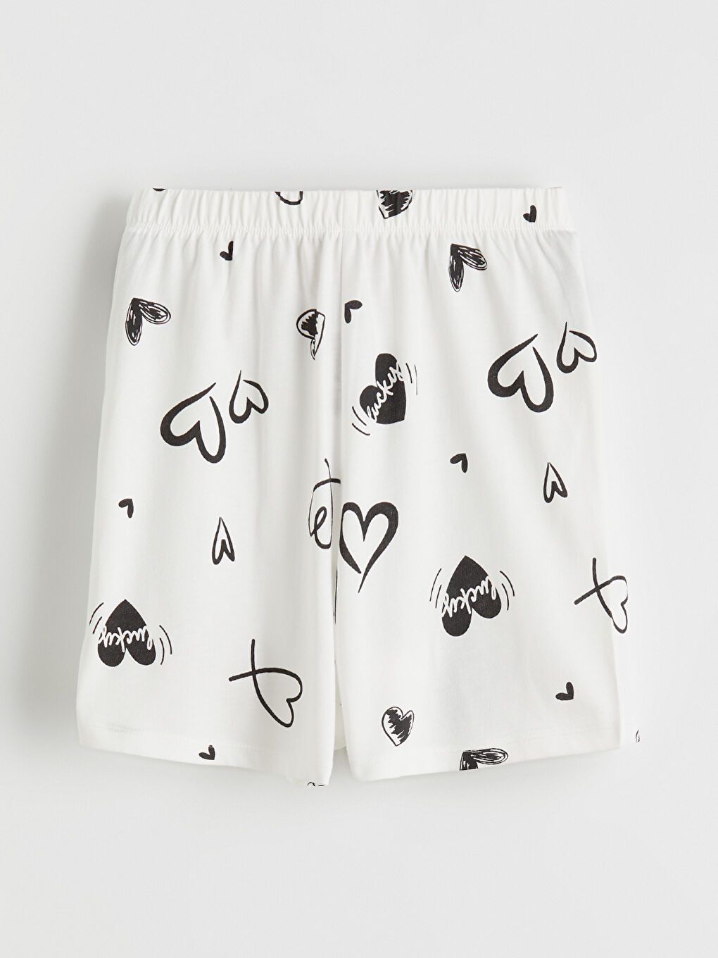 Ekru Kalp Desenli Kız Çocuk Şortlu Pijama Takımı-4