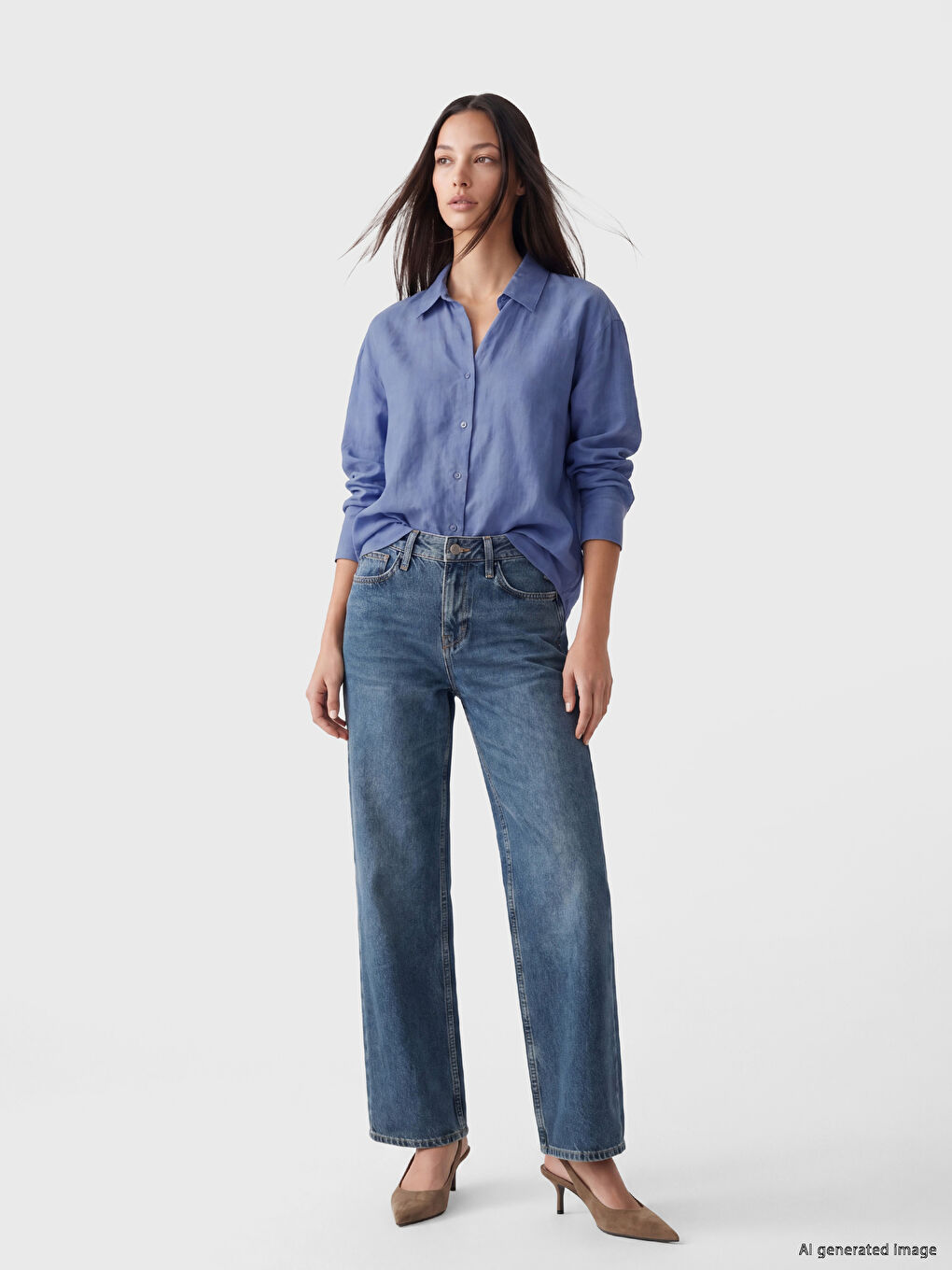 قميص نساء بوبلين بقصّة عادية-1