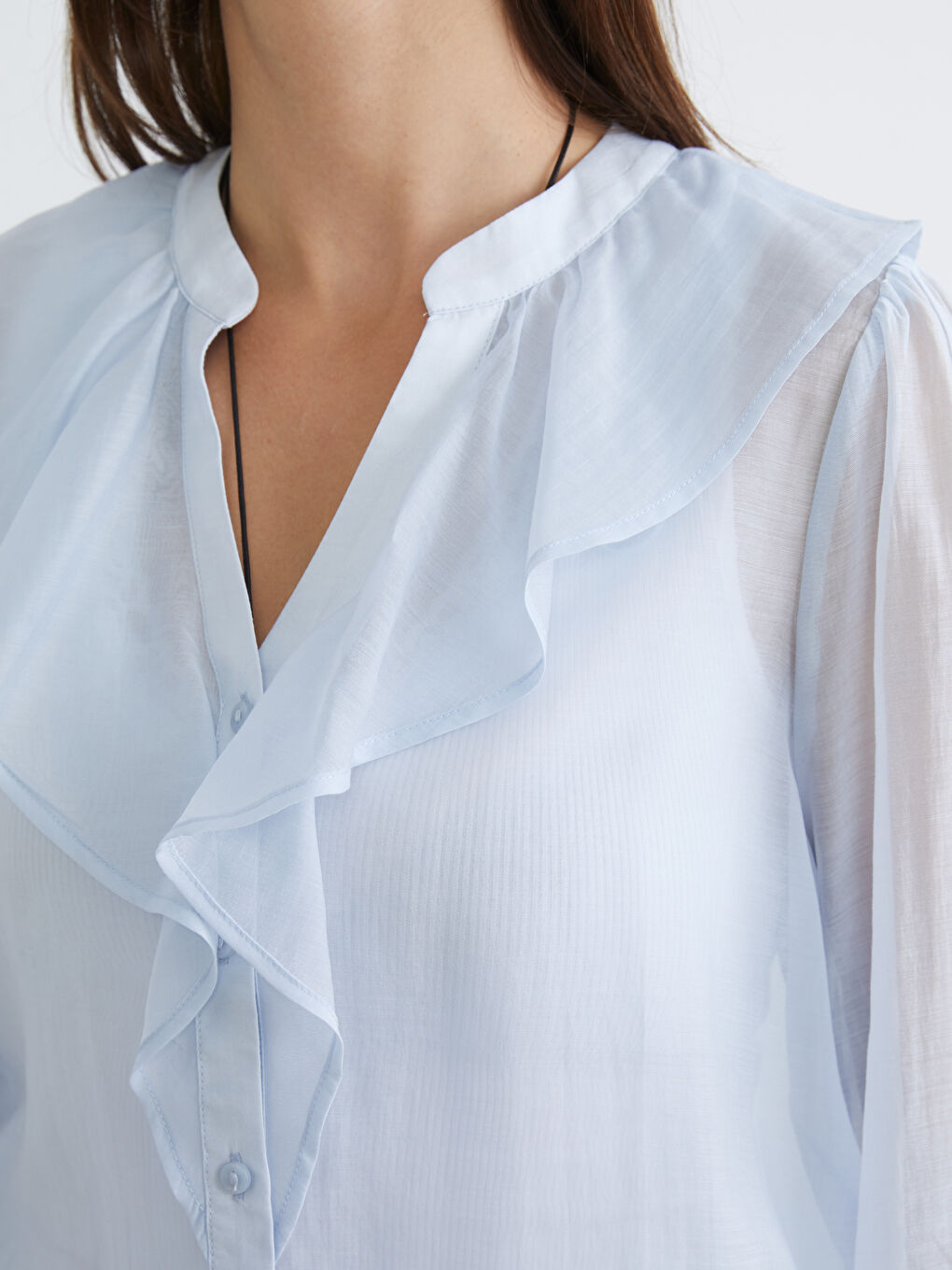 Notch Neck Frilled Chiffon Blouse-2