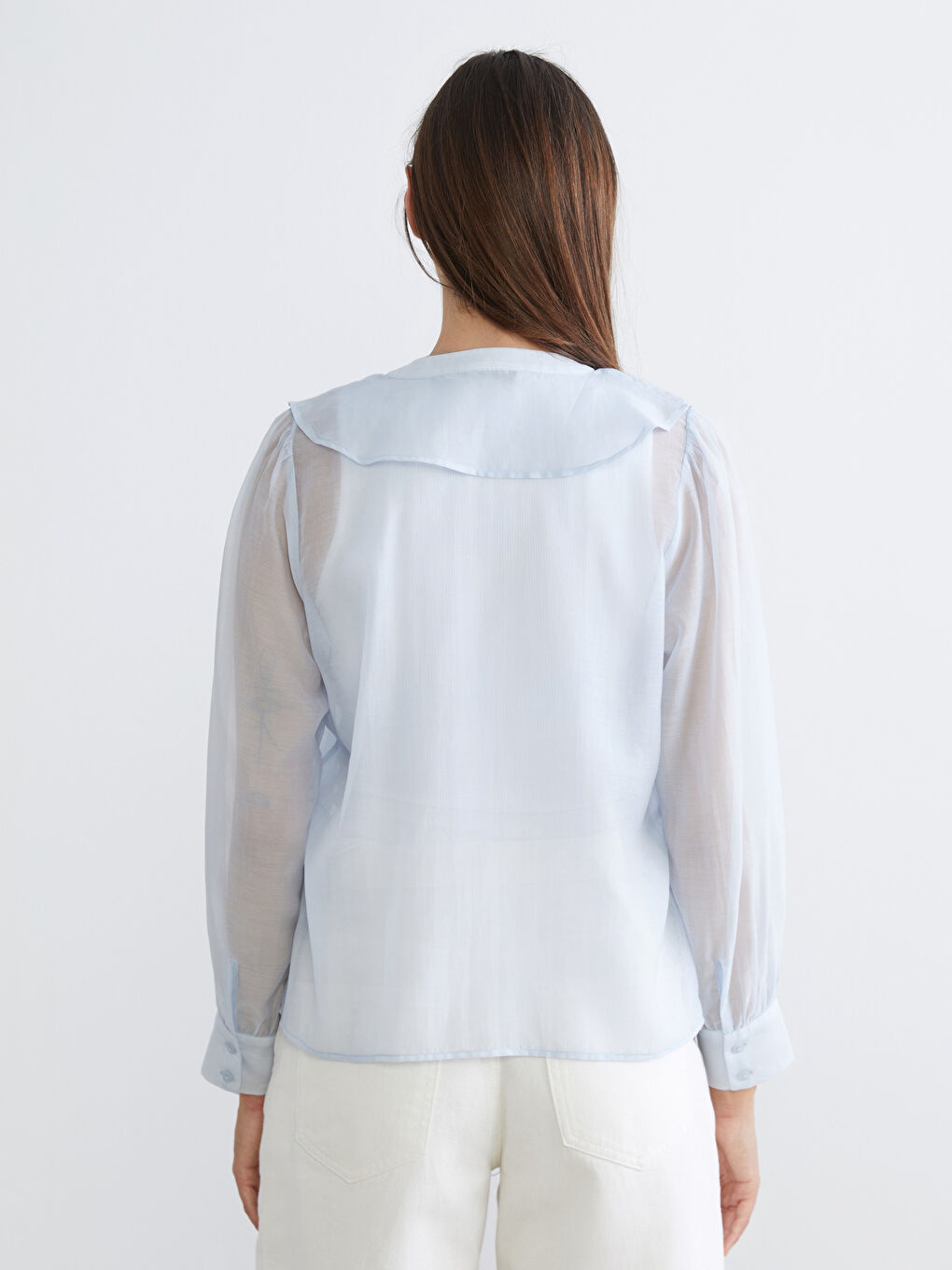 Notch Neck Frilled Chiffon Blouse-3