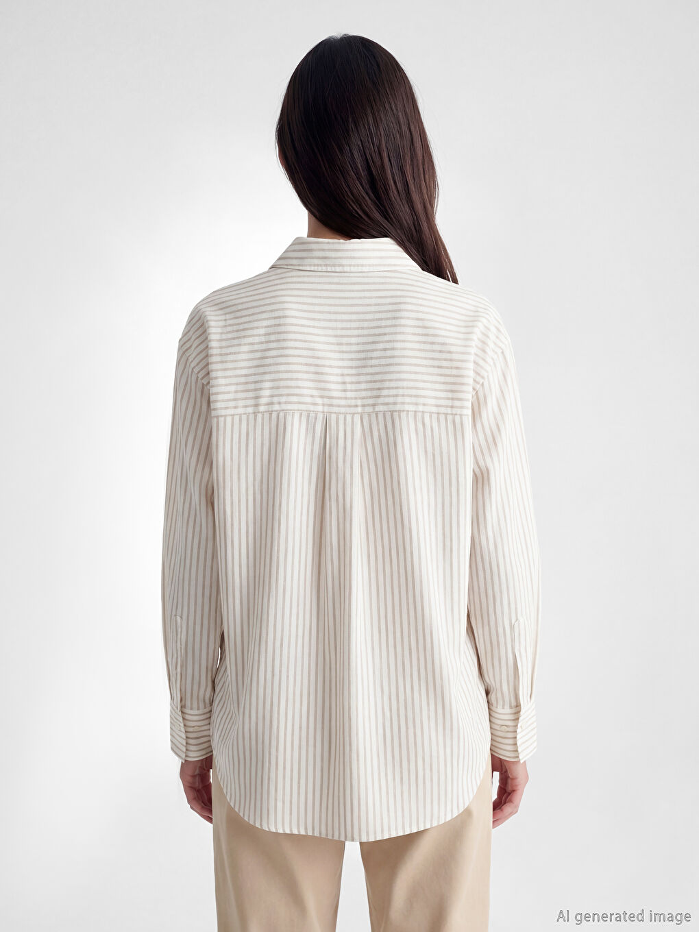Çizgili Poplin Kadın Gömlek-2