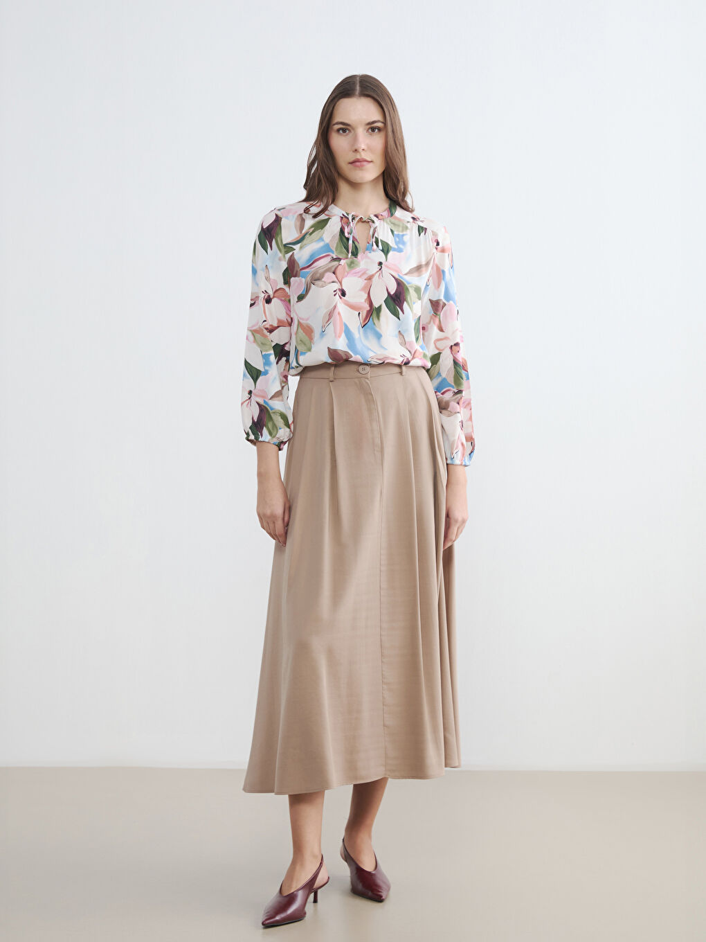 Blouse à motifs à col officier-1