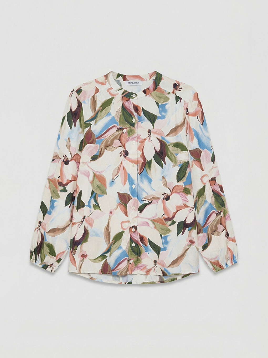 Mandarin Collar Patterned Blouse