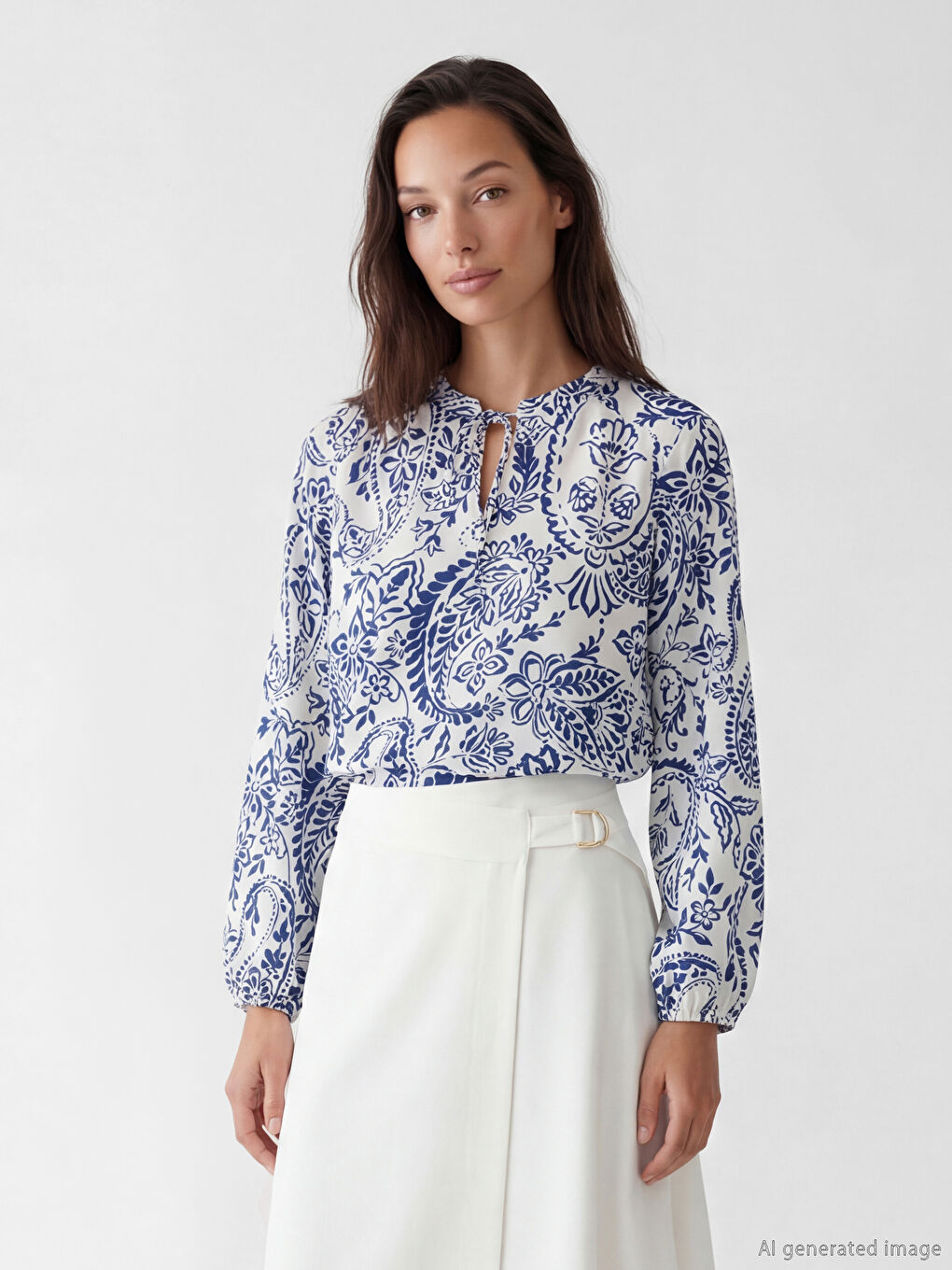 بلوزة منقوشة بياقة مندرين