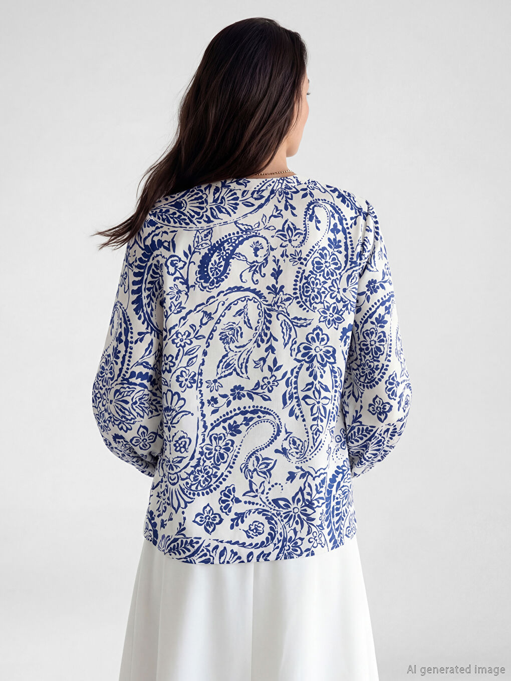 بلوزة منقوشة بياقة مندرين-2