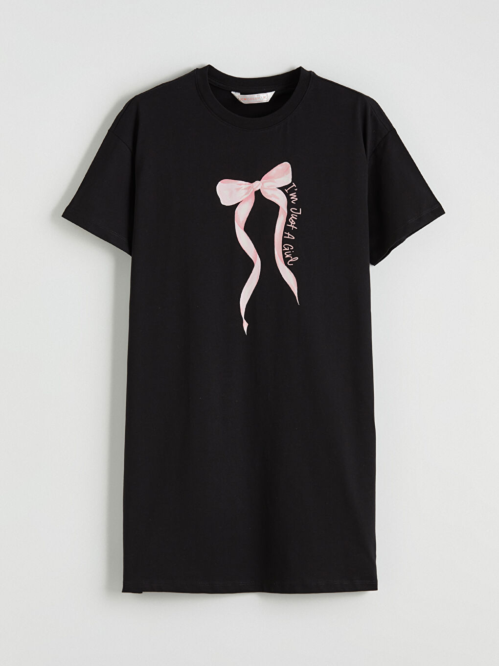 Siyah Bisiklet Yaka Baskılı Kadın Gecelik-4