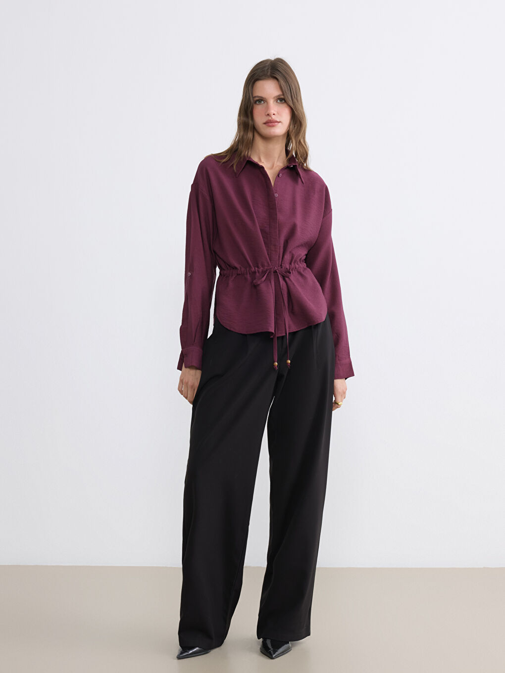 قميص نسائي بقصة عادية برباط ف الخصر-1