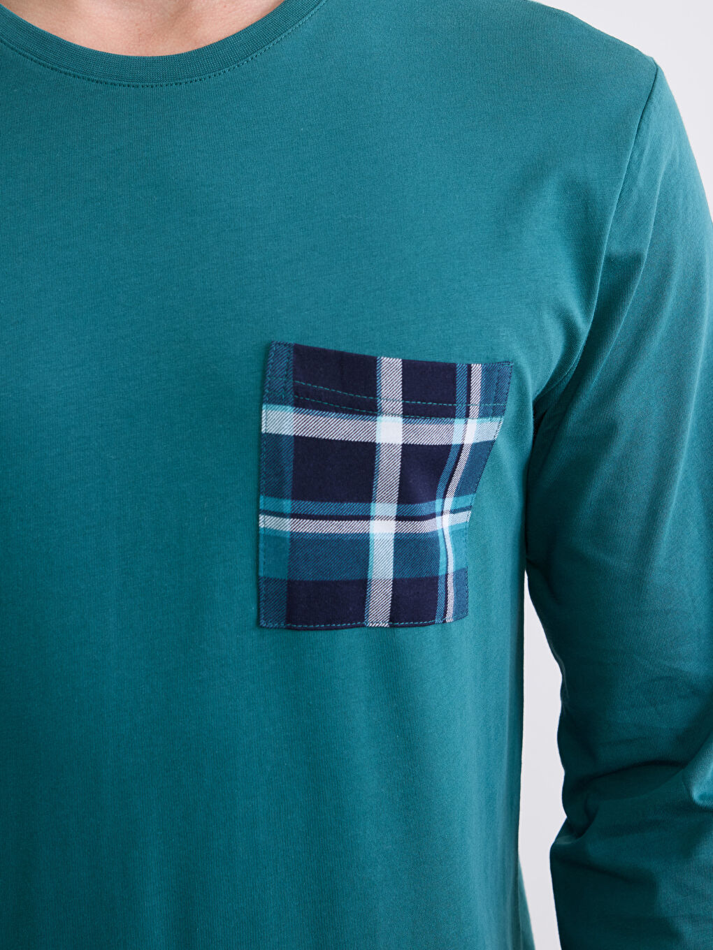 Petrol Standart Kalıp Ekose Erkek Pijama Takımı-2