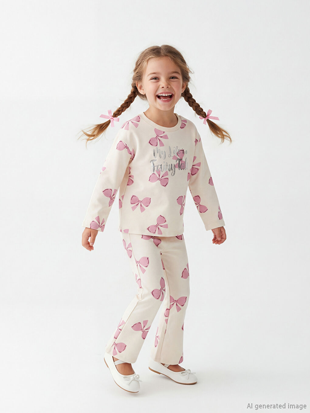 Ekru Fiyonklu İspanyol Paça Kız Çocuk Tayt Pantolon