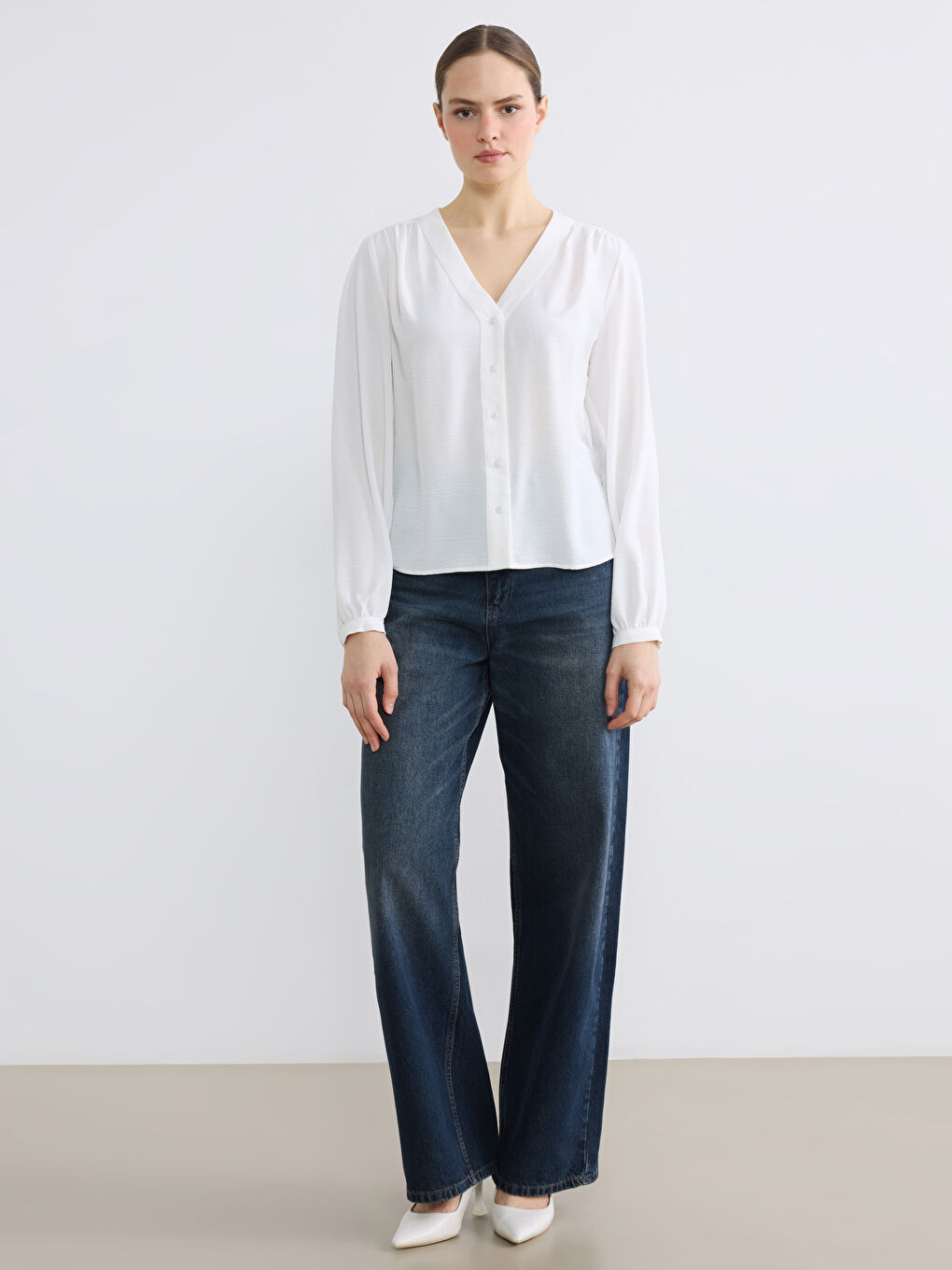 Teksturirana bluza sa V izrezom-1