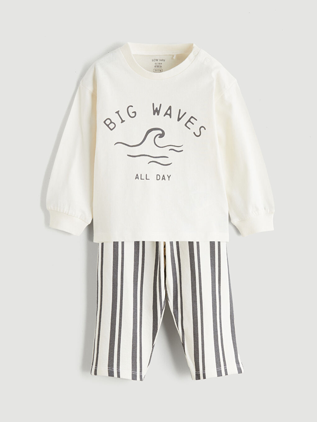 Ekru Baskılı Erkek Bebek Tişört ve Pantolon
