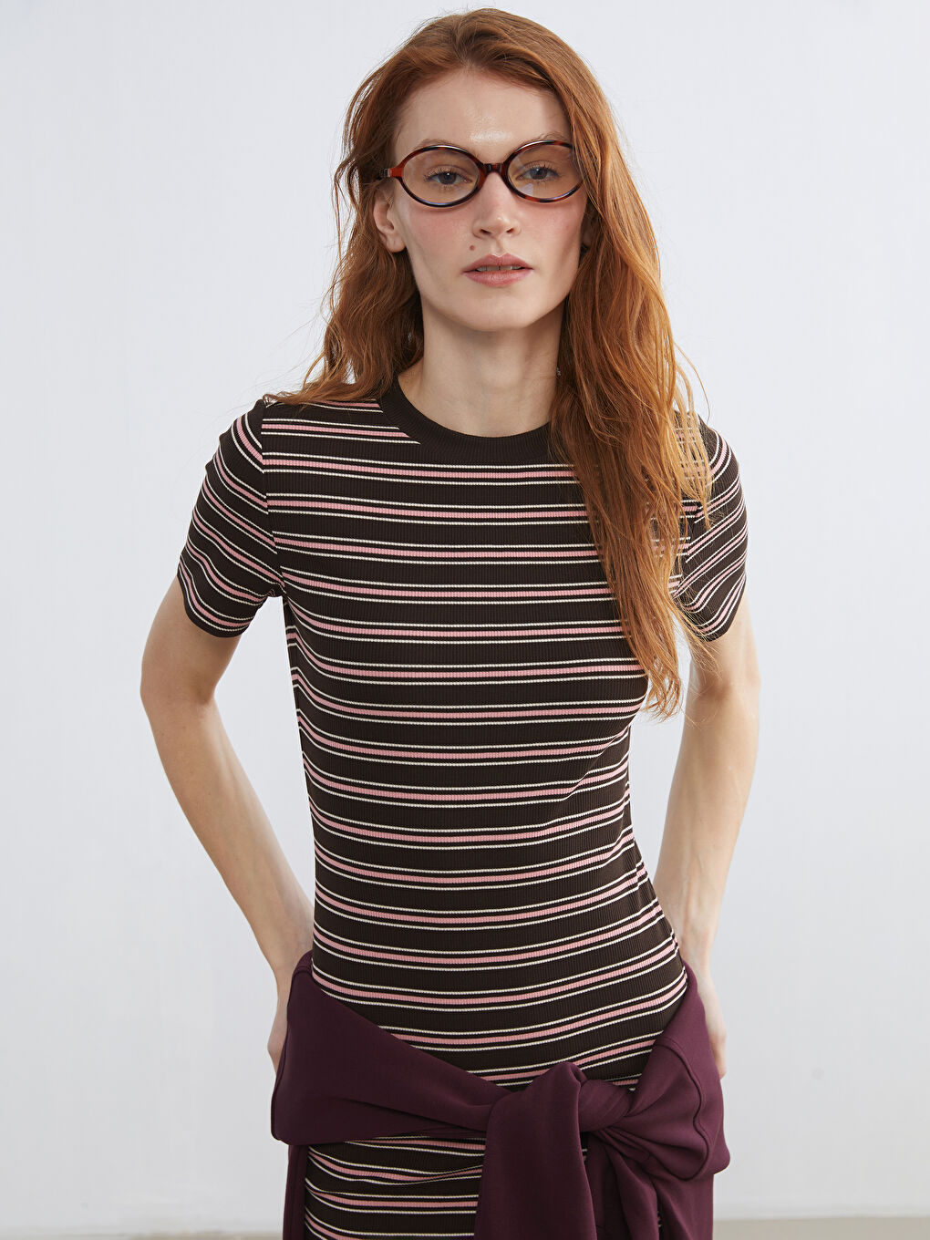 Crew Neck Striped Bodycon Dress-1