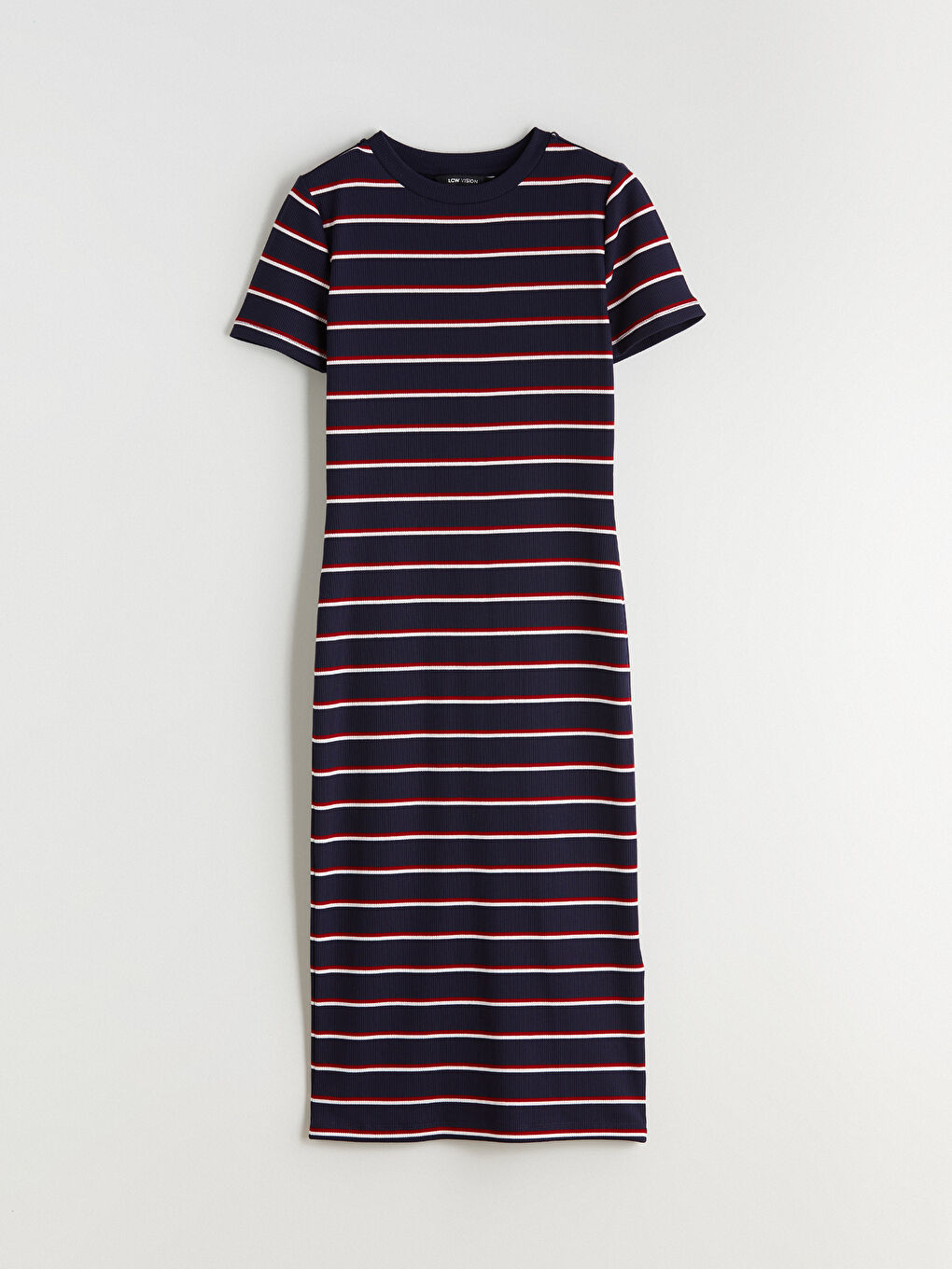 Дөңгелек жағалы жолақты бодикон көйлек-4