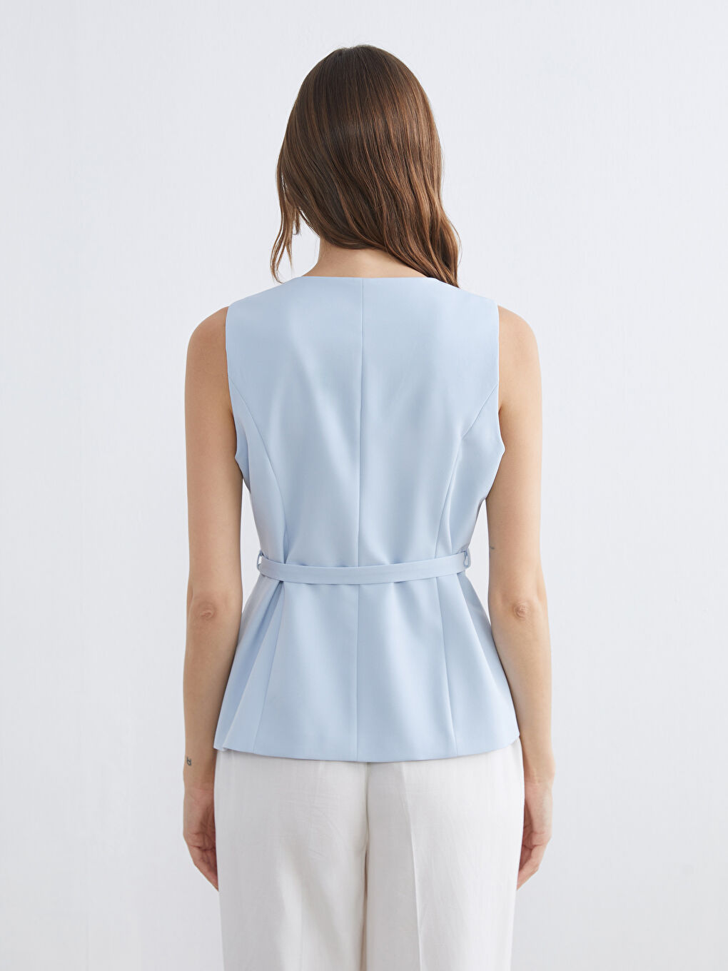 Belted Classic Women's Vest with a Crew Neck-3