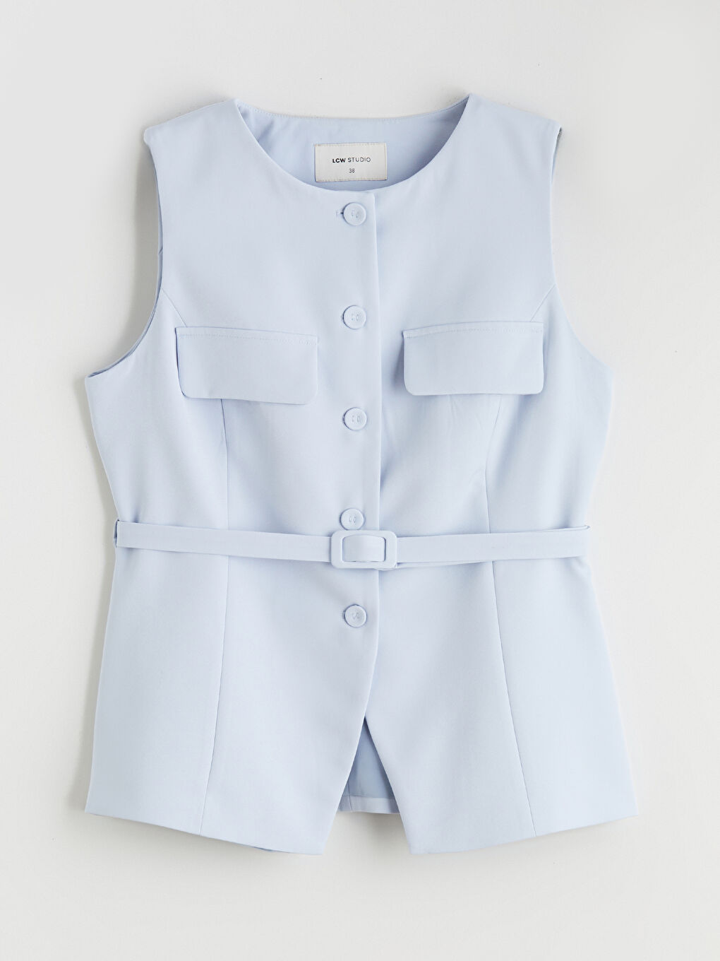 Belted Classic Women's Vest with a Crew Neck-4