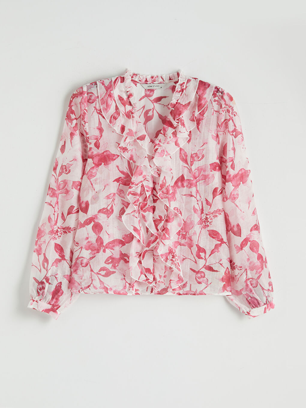 Bluza od šifona sa cvetnim dezenom, V izrezom i naborima-4