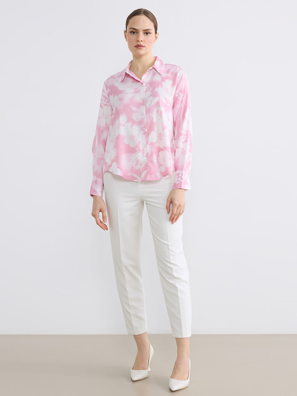 Floral Oversized Satin Women's Shirt-1