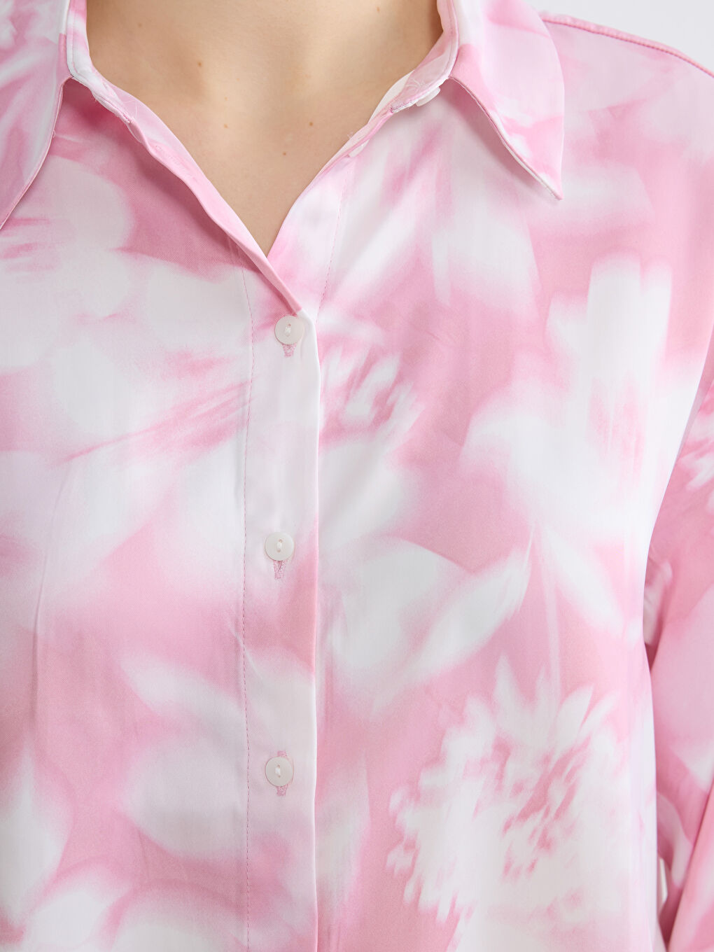 Floral Oversized Satin Women's Shirt-2